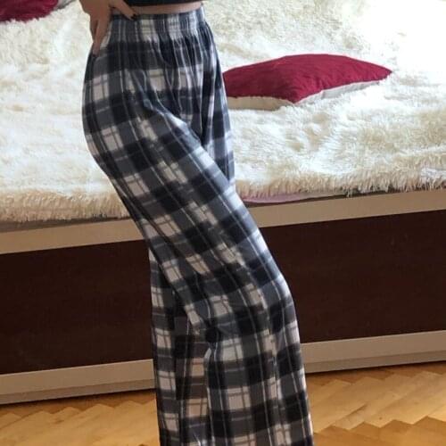 2021 Spring Autumn Harajuku Plaid Pants For Women Trousers Casual Streetwear Female Wide Leg Pants Lady Pants Plus Size Clothes
