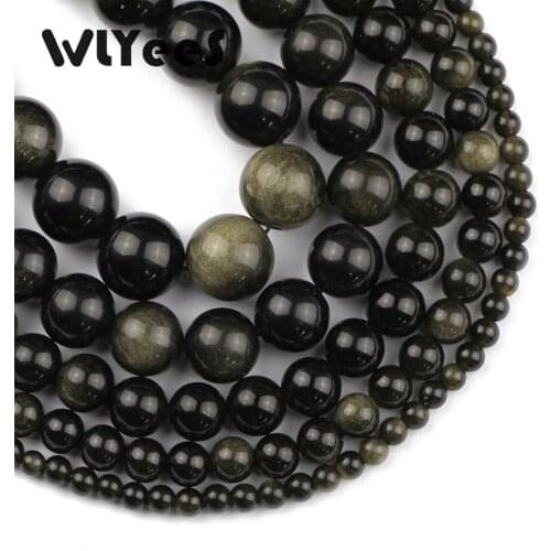 WLYeeS Natural stone Gold obsidian stone 4-12mm round loose bead Pick Size for Jewelry bracelet necklac making DIY Factory price