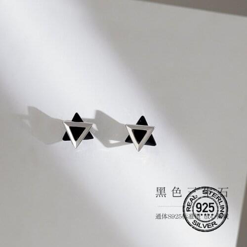 S925 Sterling Silver Earrings Zircon Black Color Stars Female Temperament Korean Personality Fashion Design Anti-Allergic INEFFA