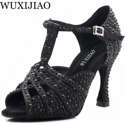 WUXIJIAO Latin dance high boots shoes soft sole shoes salsa ballroom ladies mesh dance shoes Cuba high heels