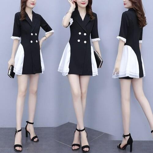 2021 Summer Patchwork Buttons Blazer + Elastic High Waist Wide Leg Short Pant 2 Two Piece Suit Women Office Fashion Clothes Set