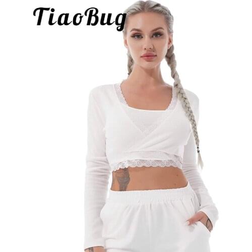 Women Sexy V Neck Long Sleeve Lace-up Wrap Crop Top T-shirt Autumn Fashion Casual Lace Trim Ribbed Shirts Slim Fit Tops Clubwear