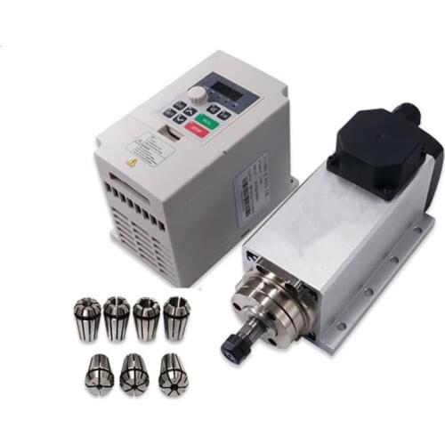 1.5KW/2.2KW quare air-cooled spindle VFD kit：1.5KW ER11 /2.2KW ER20 milling spindle motor +1.5KW Inverter + ER11 for CNC Route