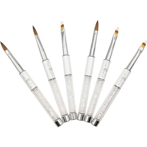 1Pcs Kolinsky Acrylic Nail Brush White Rhinestone Decoration Crystal Carving Pen Nail Design Art Painting Manicure Brush Tools