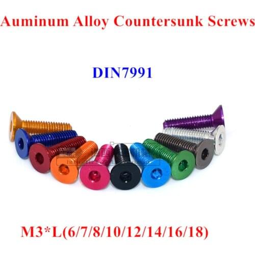 10pcs M3 Aluminum flat screw M3*6/7/8/10/12/14/16/18mm colourful Hex Socket countersunk head screw Allen screws bolt