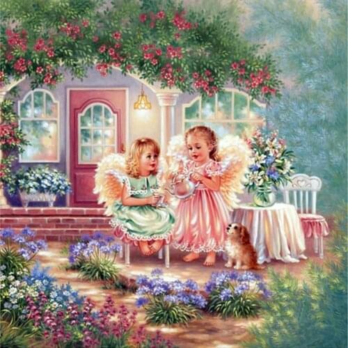 3d diy diamond embroidery painting flower Drink tea angel rhinestones picture needlework diamond mosaic paint on canvas handwork