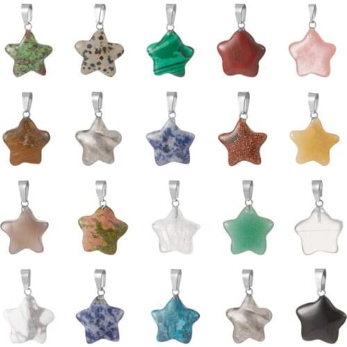 50pcs Star Shape Natural/Synthetic Mixed Stone for Jewelry Making DIY Necklace Accessories Findings 22~23x20~24x5~7mm