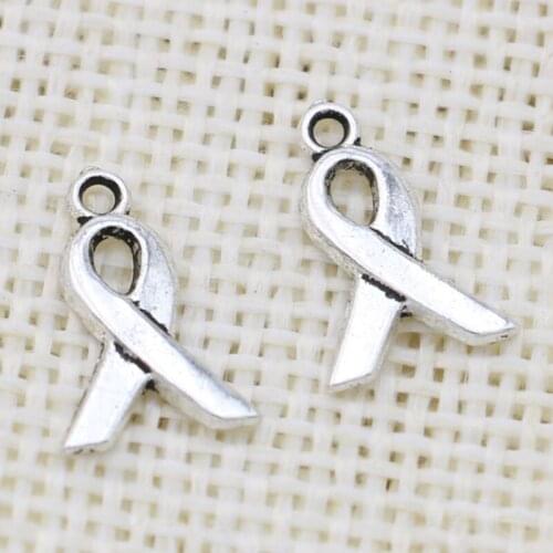 50pcs Antique Silver Plated Ribbon Cancer Charms Pendants for Jewelry Making Bracelet Accessories DIY Craft 14x10mm