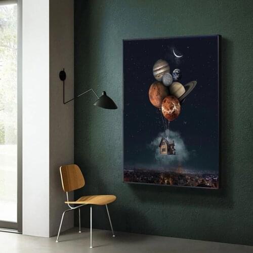 Abstract Girl Put Balloon Canvas Painting Posters and Print Cuadro Wall Art for Living Room Home Decor (No Frame)