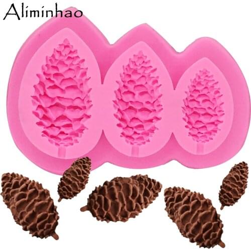 B1217 3 holes Pine cone Silicone Mold Sugarcraft dessert Candy Clay Chocolate Molds Fondant Cake Decorating Tools