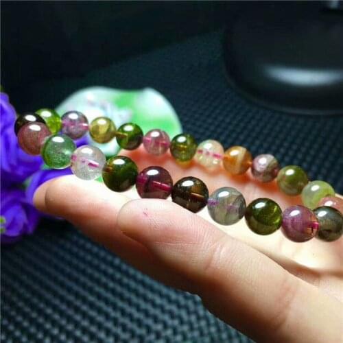 FREE SHIPPING Natural Crystal Beads Bracelet Colorful Tourmaline 8mm AAA