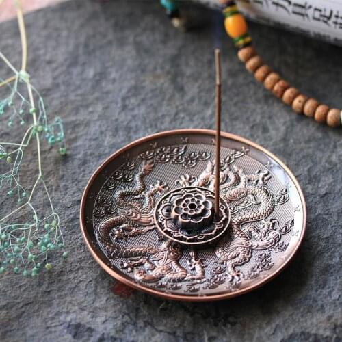 Zinc Alloy Dragon Lotus Incense Burner Holder Joss Stick Tibetan Incense Censer Aroma Sticks Disc Aromatherapy Home Decor