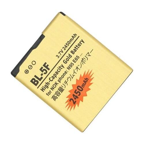 Ciszean 5pcs/lot BL-5F BL 5F BL5F Gold Replacement Battery For Nokia N95 N93 N93i N96 N98 N99 E65 6210 6290 6210S 6210N 2450mAh