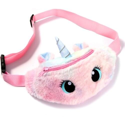 Kawaii Unicorn Childrens Pack Girls Waist Bag Plush Toys Belt Gradient Color Chest Bag Cartoon Coin Purse Travel Chest Bag