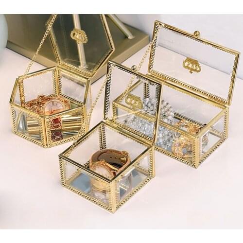 European Retro Jewelry Storage Box Simple Make Up Organizer Hairpin Earrings Ring Glass Box Organizadores De Maquillaje En