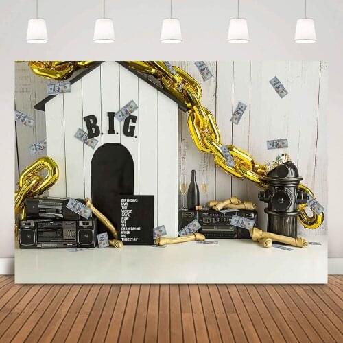 Children Birthday Cake Smash Photography Backdrop Hip Hop Fresh Prince Princess Portrait Background Big Golden Chain Retro Photo