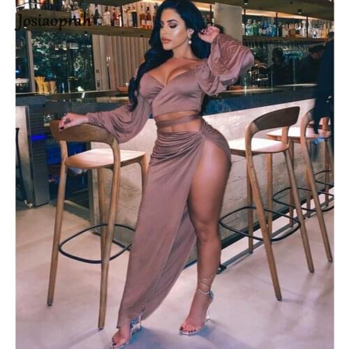 Josiaoprah Elegant Women V Neck Long Sleeve Maxi Sundress Summer Bohemian Beach Long Dress Casual Split Hem Party Vestidos