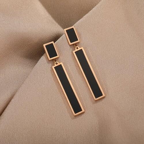 Korean Fashion Simple Black Shell Rectangle Drop Earrings For Women Trendy Elegant No Fading Stainless Steel Jewelry Female Gift