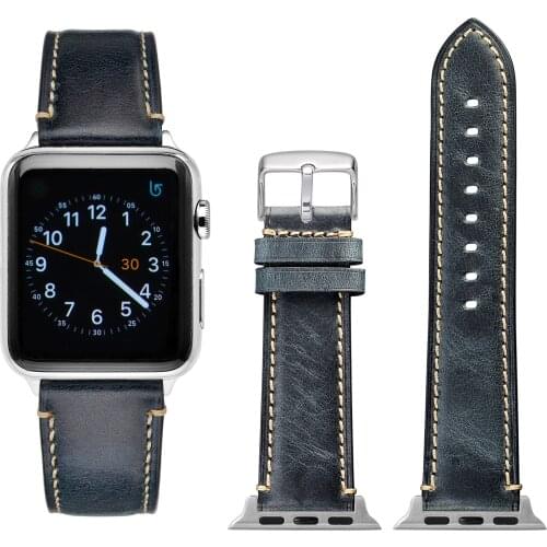 WOCCI Leather Watch Band for Apple Watch Series 5 4 3 2 1 38mm 40mm 42mm 44mm Adapter