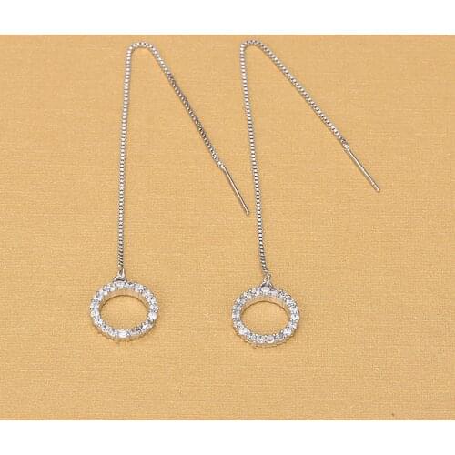 Fashion Simple Elegant Silver Color Round Circle Crystal Long Earrings Engagement Jewelry Gifts 2018