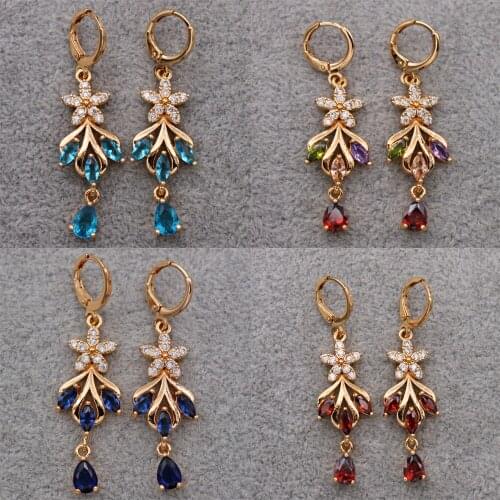 Trendy Blue Zircon Stone Dangle Drop Earrings For Women Girls Fashion Jewelry Accessoires Waterdrop Eardrop Wedding Party Gift