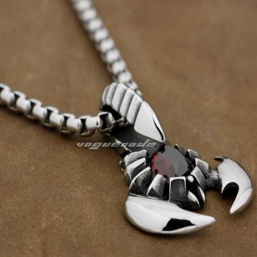 Solid 316L Stainless Steel Huge Scorpion Pendant Red CZ Stone Mens Biker Punk Style 7H009 Steel Necklace 24inch