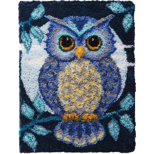 Latch Hook Rug Kits Owl DIY Crochet Yarn Rugs Hooking Craft Kit with Color Preprinted Pattern Design for Adults Kids