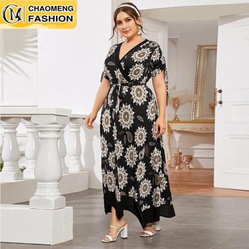 Summer New Fashion Printing V-Neck Irregular Swing Plus Size Women Dress America Europe Africa Bohemian Ladies Beach Vestidos