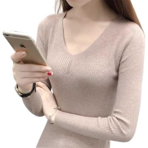 Autumn V Neck Sweater Knitted Fashion Womens Sweaters 2020 Winter Tops For Women Pullover Jumper Pull Femme Hiver Truien Dames
