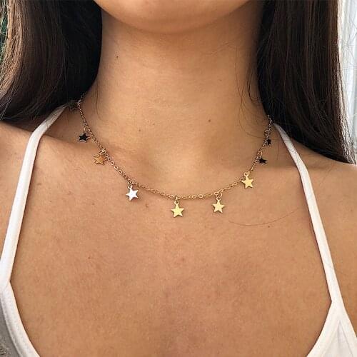Fashion Gold Color Star Party Womens Pendant Necklace Female Choker Necklaces Jewelry Simple Ladies Pentagon-Star Jewelry Gifts