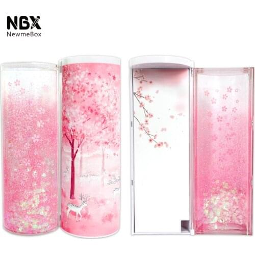 Quicksand Translucent Creative Multifunction Cylindrical ipen Pencil Box Case Stationery Pen Holder 2019 Newmebox Pink Blue Star