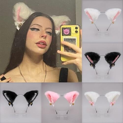 Cat Ears Hairband Sexy Fox Fur Head Band With Bells Cosplay Headwear Hair Accessories for Women Girls Party Halloween Gift