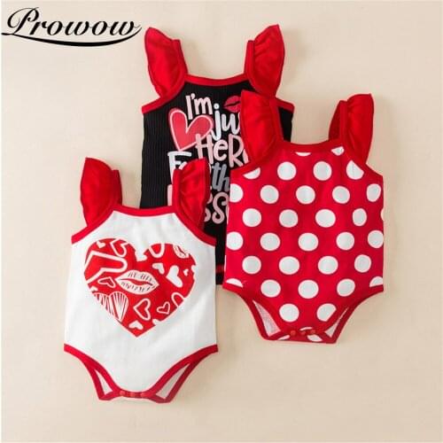 Prowow Red Heart Print Baby Girls Bobysuits Sweet Toddler Clothes Sleeveless Summer Newborn Female Outfits Cute Infant Playsuits
