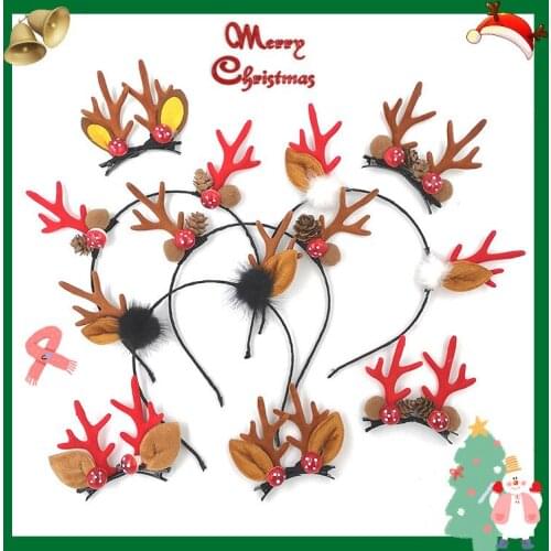 Christmas Ornaments Flocking Antlers Headband Santa Claus Hairpin Jewelry Headdress Elk Ears Hairpin Holiday Festival Supplies