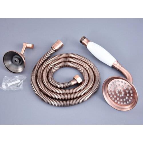 Antique Red Copper Brass Hand Held Shower Head Wall Holder Bracket 1.5M Hose Set Water Saving Bathroom Handheld Sprayer ahh131