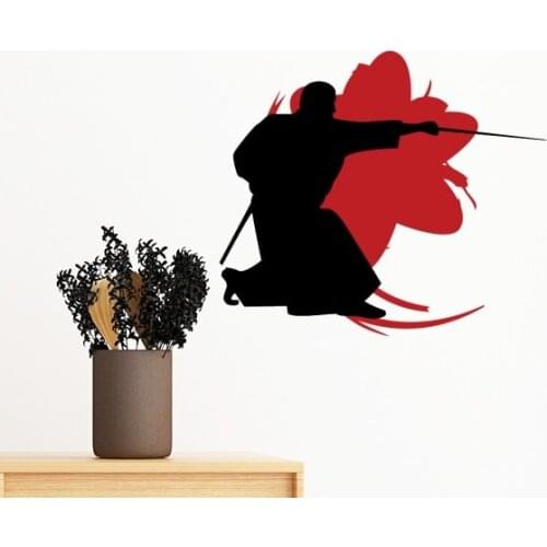 Samurai Stab Sakura Japan Silhouette Removable Wall Sticker Art Decals Mural DIY Wallpaper for Room Decal