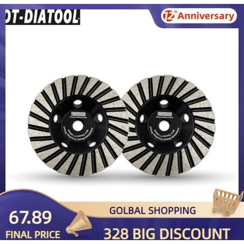 DT-DIATOOL 2pcs/set M14 Dia 100mm/4inch Grit #50 Aluminum Based Grinding Cup Wheel For Granite Marble Concrete Grinding Disc