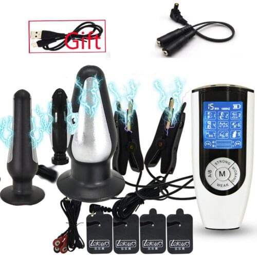 Strongest BDSM Electric Stimulator,Electro Shock Pulse Anal Vagina Plug Masturbator E-stim Nipple Clamp Massage Pads SM Sex Toys