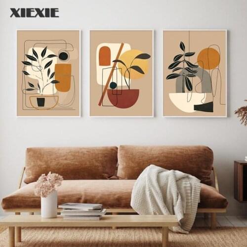 Modern Abstract Camel Color Still Life Leaf Boho Canvas Printing Wall Art Poster and Prints Pictures for Bedroom Home Decor