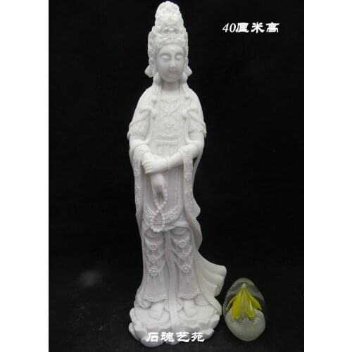 40CM L SIZE HOME EFFICACIOUS TALISMAN PROTECTION FUJIAN MAZU GODDESS MATSU GODDESS OF THE SEA FENG SHUI WHITE JADE MARBLE STATUE