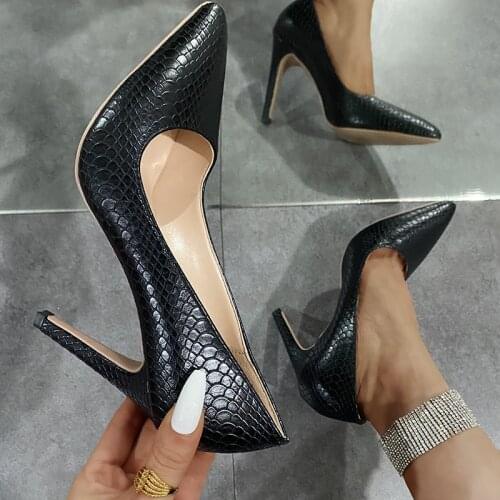 Women Pumps High Heels Snake pattern Leather heels Pointed Toe Sexy Stiletto Shoes Woman office party shoes Plus Size