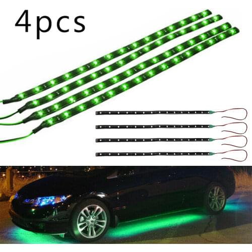 4pcs Green 30cm 15SMD LED Motorcycle Waterproof Flexible Strip Light Car Flexible LED Light DC 12V For Outdoor And Indoor