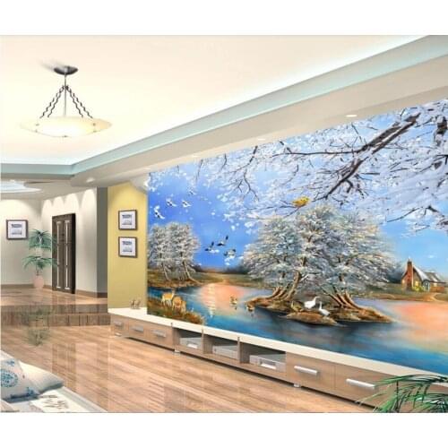 WDBH Custom photo 3d wallpaper Idyllic snow scene oil painting beautiful home room 3d wall murals wallpaper for walls 3 d