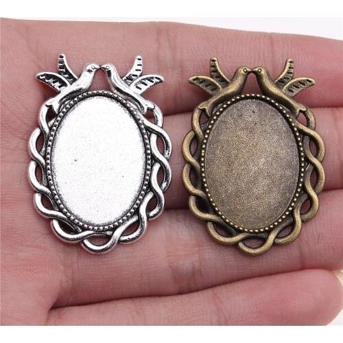 WYSIWYG 4pcs 18x25mm Inner Size Bird Oval Shape Cabochon Base Setting Blank For Jewelry Pendants