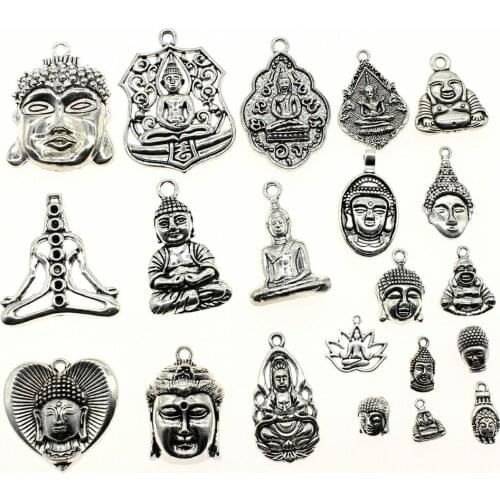 WYSIWYG 40g Antique Silver Color Zinc Alloy Random Mix Styles Buddha Charms DIY Handmade Craft For Jewelry Making