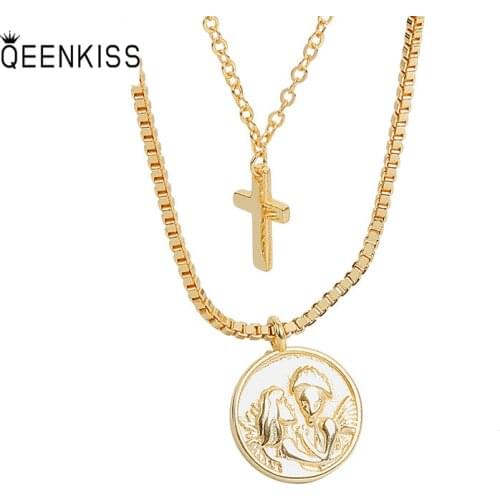 QUEENKISS NC638Fion Jewelry Wholesale Fashion Lady Girl Birthday Wedding Round Cross Angel 18KTgold White Gold Pendant Necklace