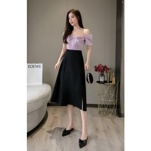 Summer New Women Fashion Temperament Solid Color Skirt 2021Korean style High waist loose Long skirt