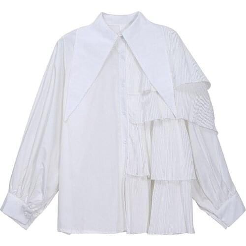 French Top Womens 2021 Autumn New Retro Loose Turn Down Collar Full Solid Shirts X047