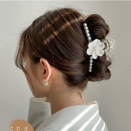 Shell Flower Hair Claw For Women Fashion Pearl Thick Hair Accessories Girls Korean Hairgrip Barrette Hair Crab Clip 2021 New