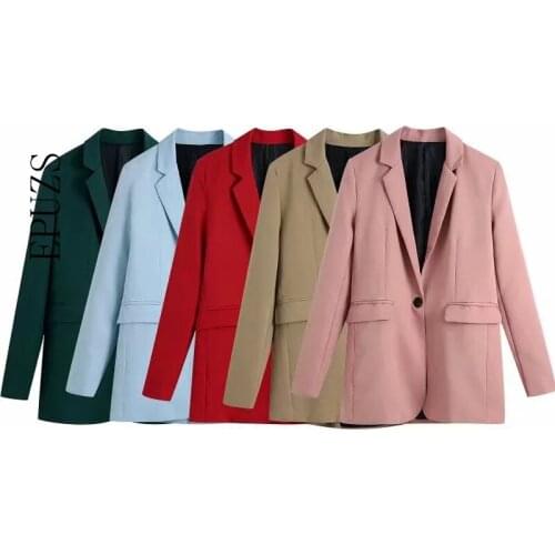 ZA 2021 women blazer elegant office sing;e button blazer women suit coat casual work Chic Veste